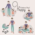 Happy fathers day greeting card design Vector people playing together